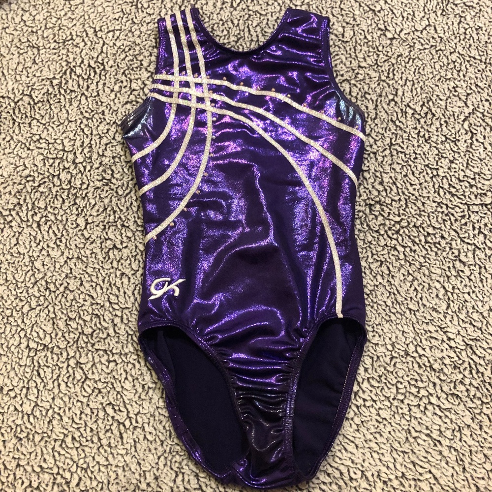 GK Elite Purple and Silver Gymnastics Leotard